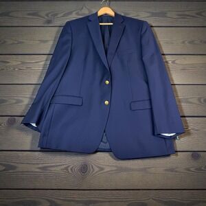 Ralph Lauren Wool Blazer Navy Blue 46L Gold Button Classic Mens Business